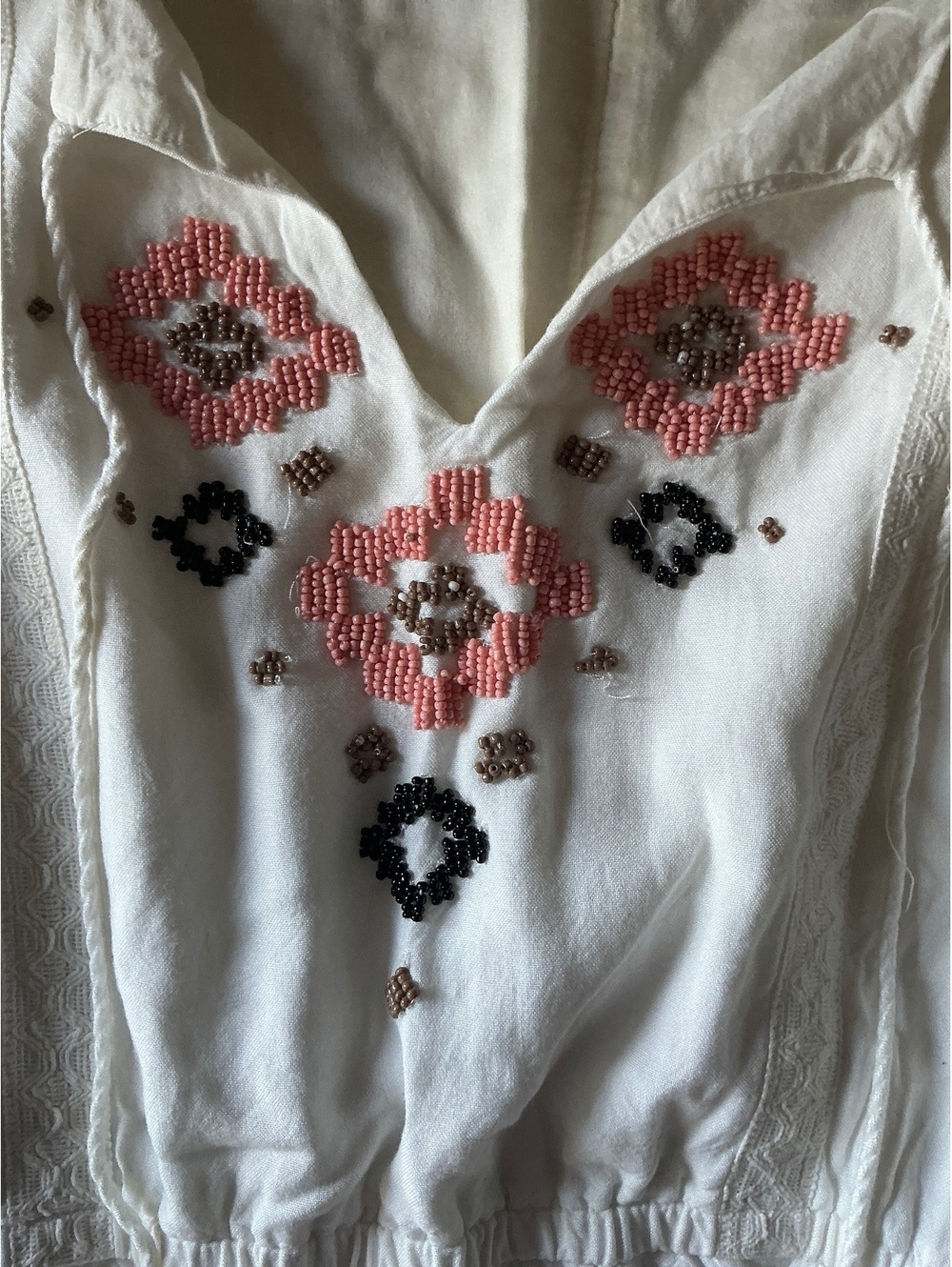 Anthropologie Dress Sz 4 100% Cotton Beaded Aztec Boho Vacay Resort Cruise Kenji